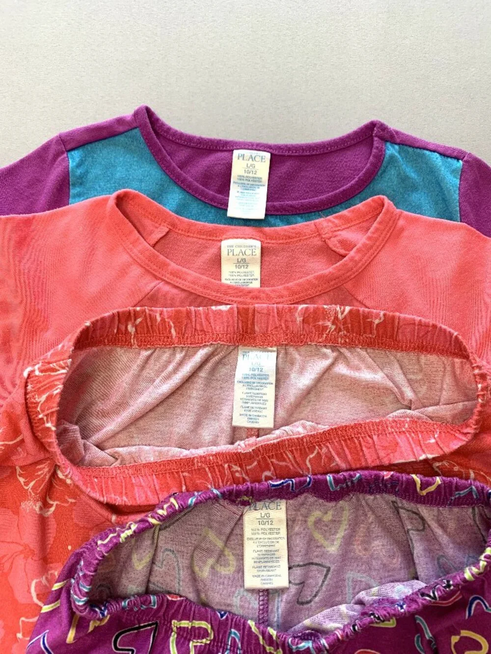 2 Girls Pajama Sets Children's Place Full Length Pants Short Sleeves Size 10/12 - Picture 8 of 9